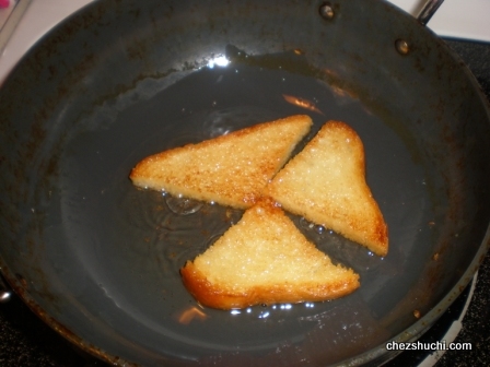 frying of bread pieces